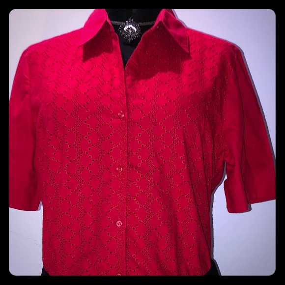 Emma James Tops - 💝👼😇 EMMA JAMES - Red Eyelet Shirt - Size XL